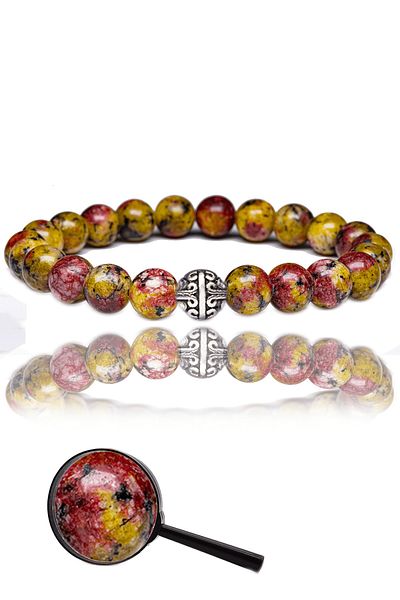 Tesbih Atölyesi Certified Mustard Red Quartz Stone Bracelet - With Silver Device