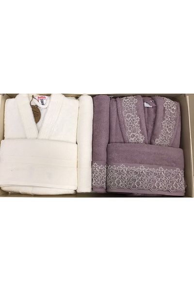 Özdilek Σετ Οικογενειακό Μπουρνούζι Bougainvillea Cream - Plum