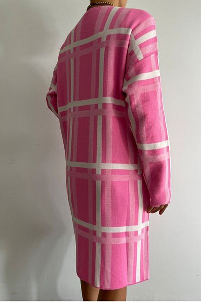 lovebox Women's Pink Knitwear Fabric Stripe Patterned Long Sleeve Cardigan 0190