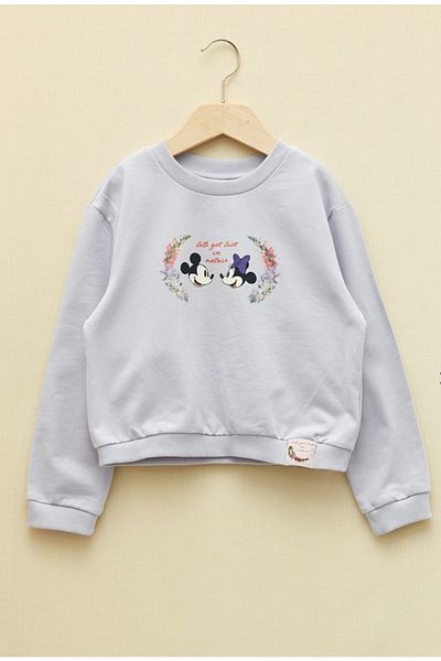 LC Waikiki Crew Neck Minnie Mickey Mouse Printed Organic Cotton Girl's Sweatshirt