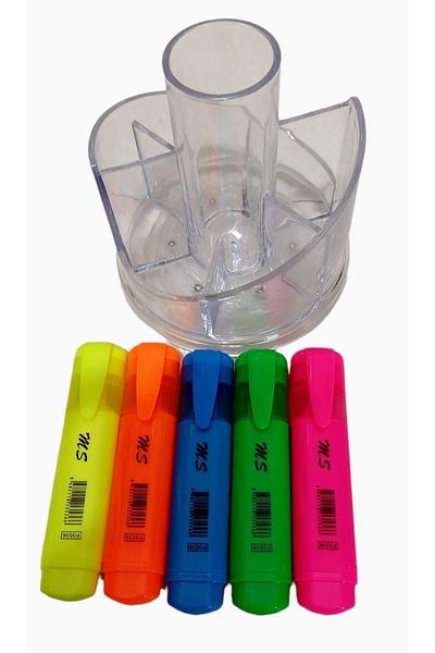 sevgi kırtasiye Highlighter Pen Vibrant Colors Set of 5 Desktop Pen Holder Gift