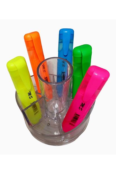 sevgi kırtasiye Highlighter Pen Vibrant Colors Set of 5 Desktop Pen Holder Gift