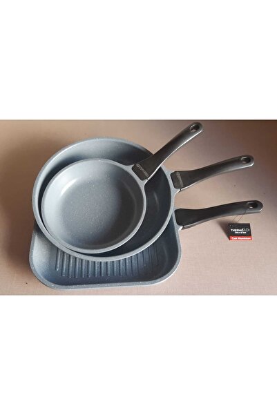ThermoAD Granit Döküm 3'lü Tava Seti( 28cm Grill Tava- 28cm Tava- 20cm Tava)