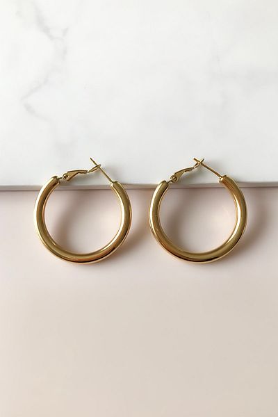 SilverStone Women's Gold Color Thick Steel Hoop Earrings
