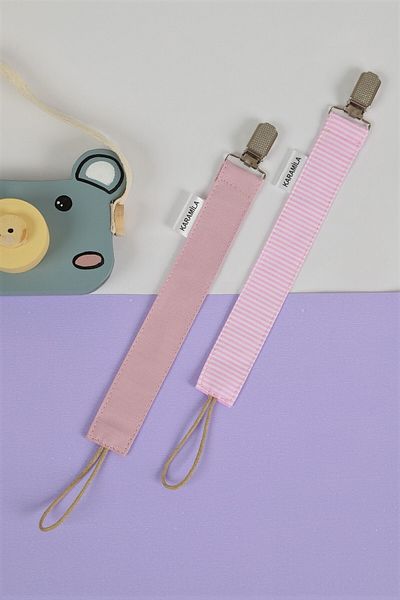 KARAMİLA Set of 2 100% Cotton Pacifier Strap - Baby Girl Gift - Pacifier Chain