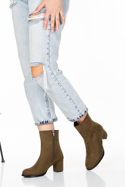 irmona Μποτάκια Feli Khaki Luxury Suede με χοντρό τακούνι