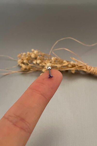 Jaida Moda Unisex Gümüş Renk Üçgen Zirkon Taşlı Tragus Helix Piercing 6mm