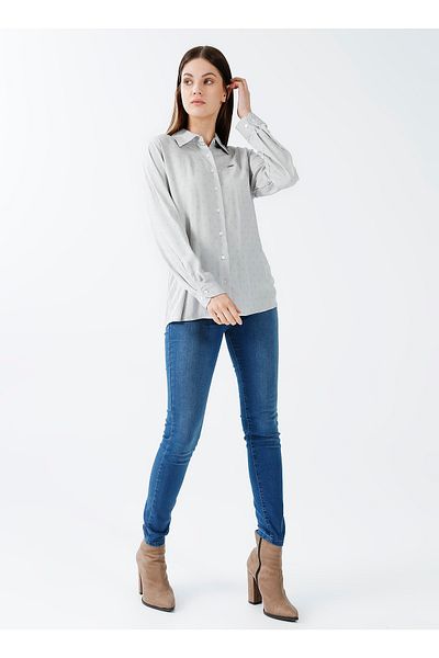 U.S. Polo Assn. Cămașă de damă cu model Beyond Grey Melange - Guler cămașă