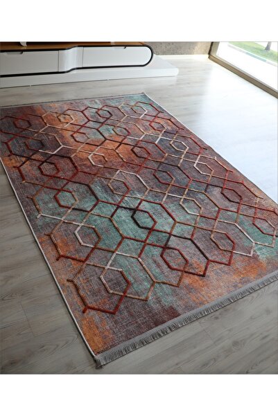 Just Arte Dekoratif Salon Halısı Makinada Yıkanabilir Mutfak Halısı Kaymaz Ta...