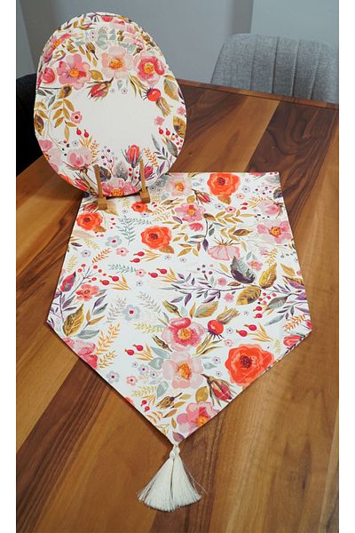 Viemso Special Design Runner with Pomegranate Flower Pattern, 6-Piece Charger Plate Case (Excluding Wooden Charger Plates)