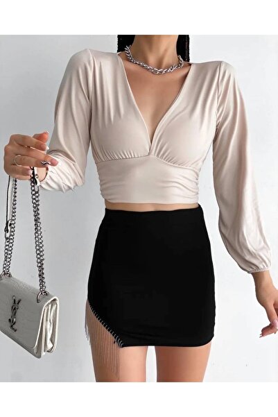 ALFUDO Moda Collection Μακρυμάνικη λευκή μπλούζα με διπλό γιακά