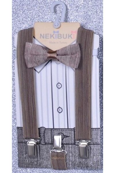NEKİBUKİ Brown Men's Trousers Suspender Bow Tie Set 1 9 Years