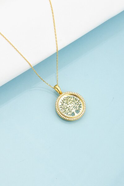 Miavi Silver 925 Ayar Gümüş Sıra Taş Çerçeveli Hayat Ağacı Kolye