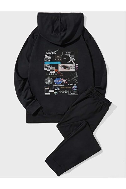 Deocept Унісекс-комбінезон з капюшоном і штанами з принтом NASA Patch