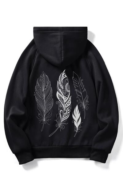 Deocept Hanorac unisex imprimat cu pene negre