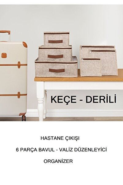 winbox Hastane Çıkışı 6 Parça Bavul Valiz Düzenleyici Organizer Derili Keçe Kahve