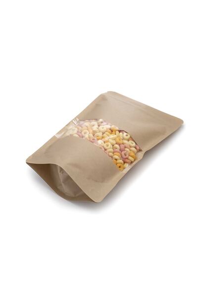 Packtory Pencereli Kraft Kilitli Doypack Ambalaj 13 X 22,5 3,5 Cm. 250 Gr. - 50 Adet