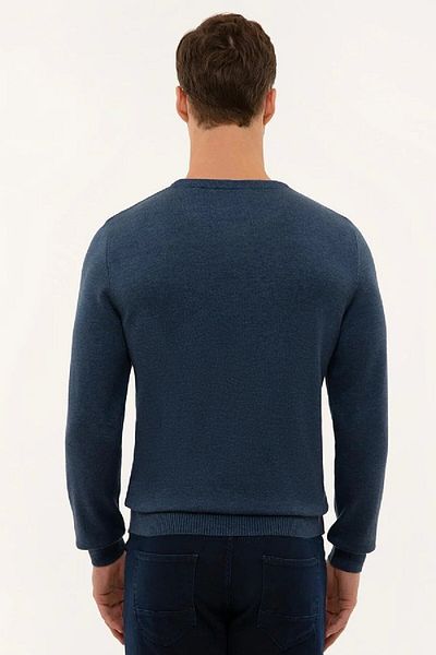 Pierre Cardin Μπλε Slim Fit Basic Πλεκτό Πουλόβερ