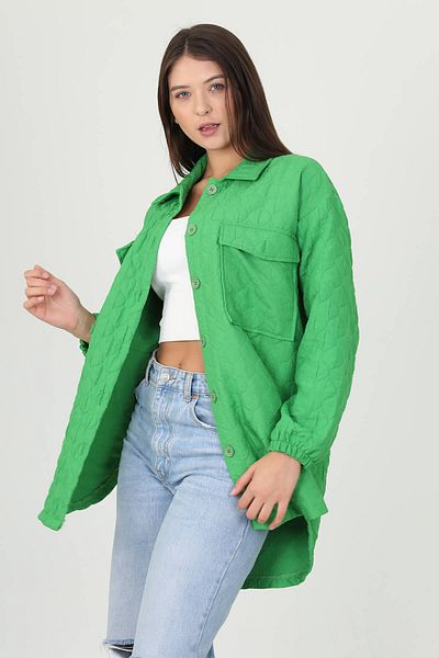 Neşeli Butik Cămașă de damă, matlasată, brodata, de dimensiuni mari, obișnuită Nb10055