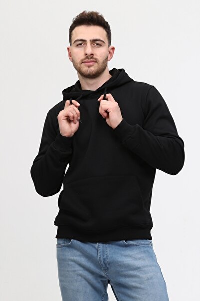 MUALTA Black Three Thread Unisex Hooded Sweatshirt