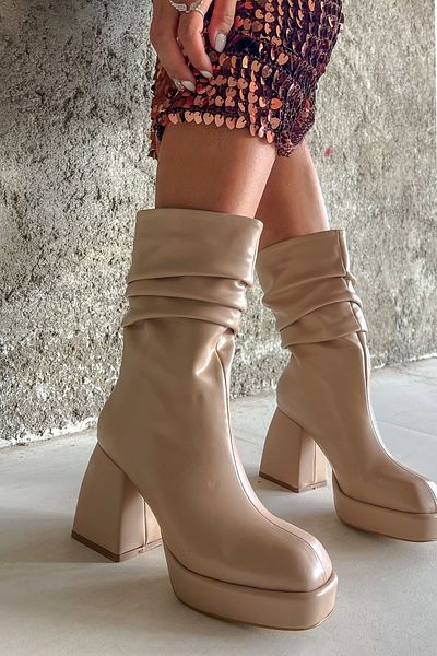 Shoebutik Balm Beige Δερμάτινες Μπότες Πλατφόρμας