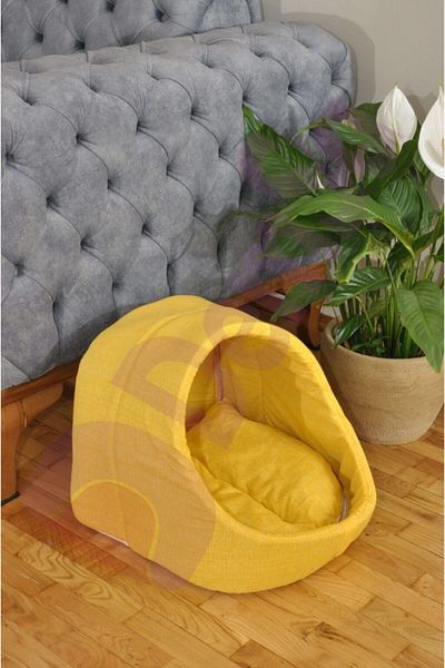 demsa Dog Bed Cave Washable Fiber Cushioned Soft Yellow