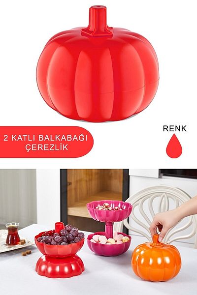 Poomy Pumpkin Presentation Holder / Red Large Practical Snack Bowl with 2 Layers or Single Layers Usable