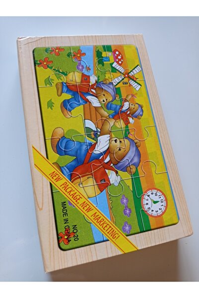 PİRAMİGO ساعة أصدقاء الدب الخشبية المكونة من 4 قطع تحت عنوان صندوق بيس للأطفال