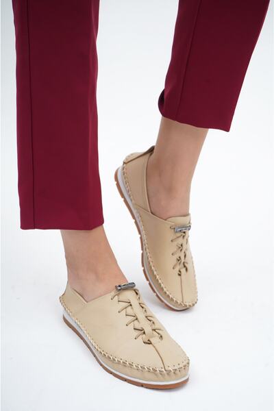 Deripabuc Genuine Leather New Beige Women's Leather Ballerinas Dp16-0051