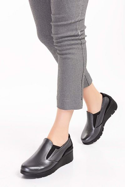 Gondol Pantof confortabil cu talpă anatomică din piele naturală Esfa.4052 - Antracit - 38