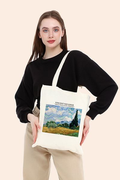BAGAND Wheat Field with Cypresses Vincent Van Gogh Raw Cloth Bag