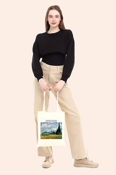 BAGAND Wheat Field with Cypresses Vincent Van Gogh Raw Cloth Bag