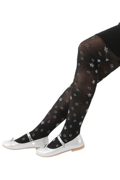 SIRRI جوارب طويلة سوداء منقوشة بنجوم 50 دن للفتيات