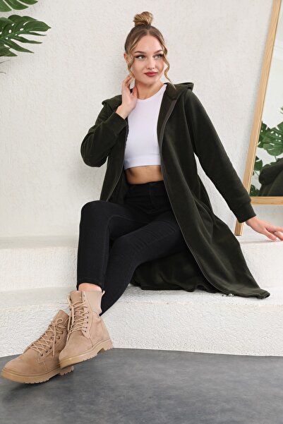 Kardelen Butik Ümraniye Fleece Zippered Cap Khaki Green Araboy