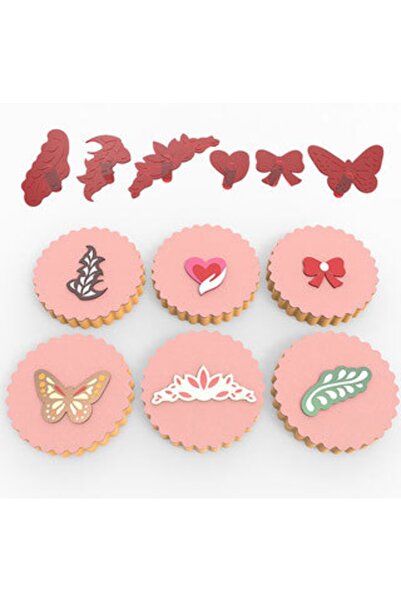 Genel Markalar Desenler 6'lı Şeker Hamuru Transfer Baskı Seti Kalp, Fiyonk, Kelebek