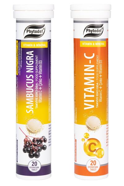 Phytodef VitaminCOrange Flavored EffervescentTablet- 20 Pieces &SambucusNigra EffervescentTablet- 20 Pieces
