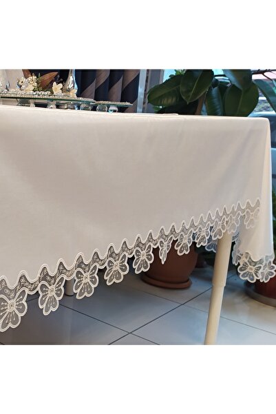 Misue Handmade Fransız Dantelli Masa Örtüsü Ve Runner Seti, Yemek Masası Örtü...