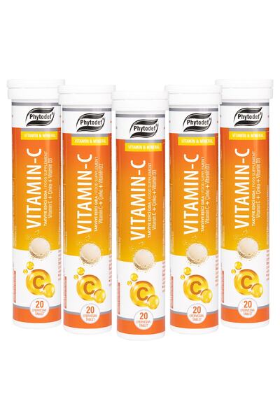 Phytodef VitaminCand D3 + Zinc EffervescentTablet- 20 Piecesx5 Pieces (orange Flavor)