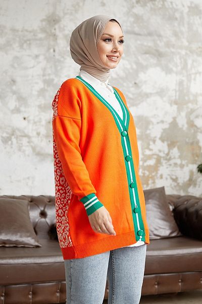 InStyle Elda Patterned Back Knitwear Sweater - Orange