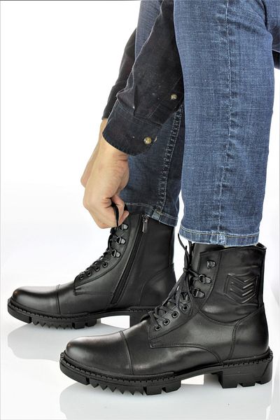 MARCOMEN Men's Genuine Leather Long Boots with Crest Detail