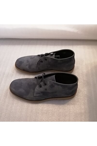 Pedro Camıno Uniseks Hakiki Süet Soluk Mavi Lacivert Kamuflaj Kalın Kauçuk Taban Bağcıklı Yarım Bot