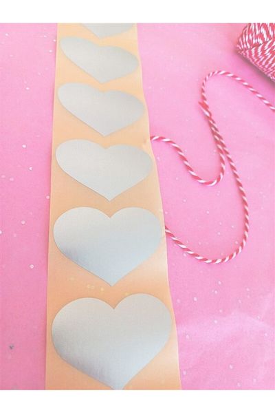 anka design Heart Shaped Metallic Silver Adhesive Label (4 X 5.5 Cm) 25 Pieces