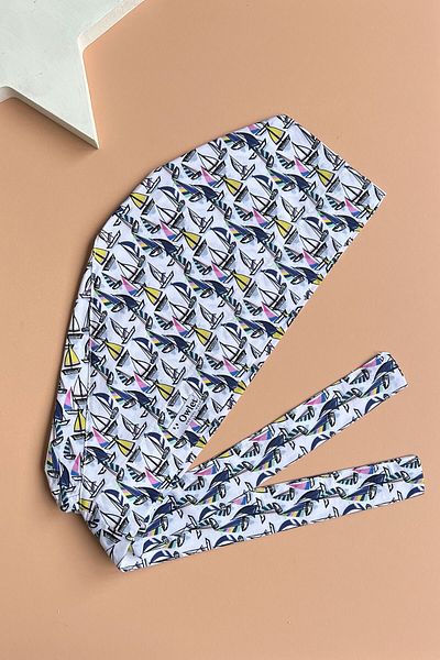 Owlet Medikal Ship Patterned White Surgical Hijab Cap