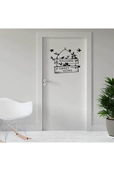 Asilmeydan Welcome Sweet Home Yazılı Dekoratif Kapı Sticker, Çıkartma, Etiket