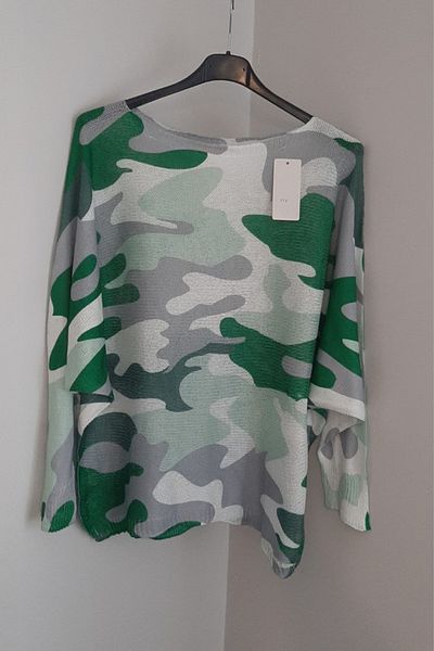 AYASOFYA OTANTIK Bluză de damă, italiană, verde, gri, alb, camuflaj, cu mânecă liliac, mercerizată