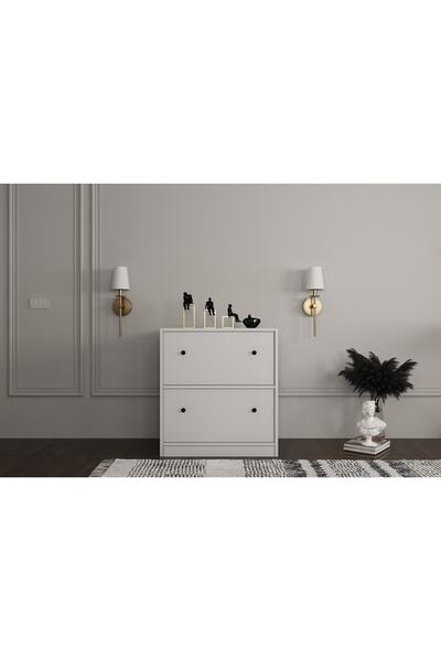 Nettrends Düşer Iki Kapaklı Raflı Beyaz Ayakkabılık Çıtasız Ayk-1052-ç