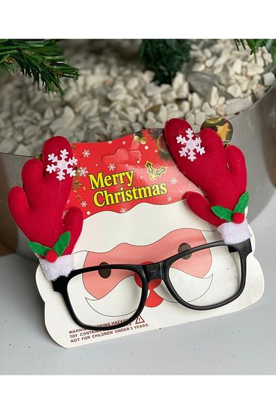 QUEEN AKSESUAR Cute Fun New Year Christmas Glasses Glittered Deer Horned Christmas Glasses