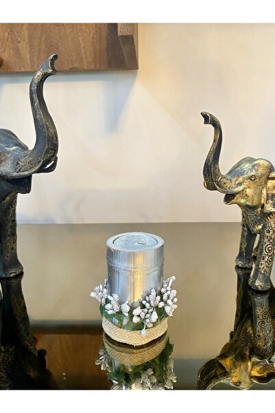 NS BAMBU DEKOR Yılbaşı Mumluk Gümüş Hediye Mum Silver Bambu