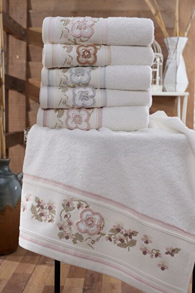 Fiesta | 50x90 Cm | Queen Defne | 3d Nakışlı | %100 Bambu | Krem | 6 Adet | E...