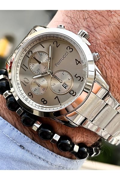 Ferrucci Brand 2 Year Warranty, Steel Strap, Smoked Color, Men's Wristwatch with Numbers